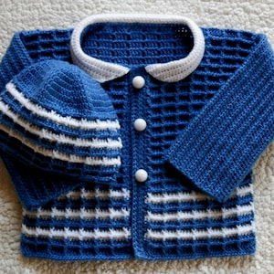 Baby Boy Girl Sweater and Hat Set ~ Newborn 0 to 3mo  PDF Crochet Pattern