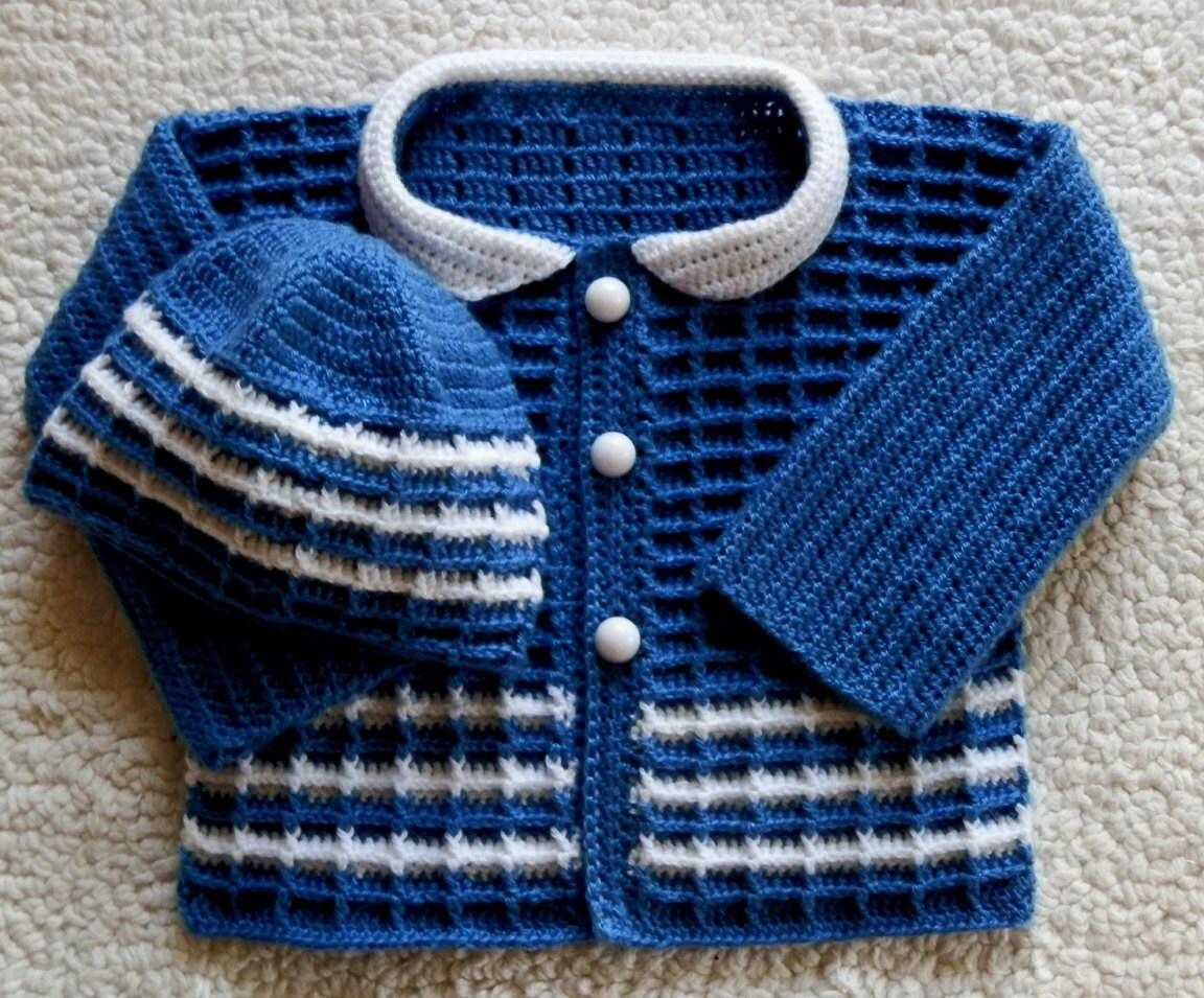 Baby Boy Girl Sweater and Hat Set Newborn 0 to 3mo PDF Crochet Pattern Etsy