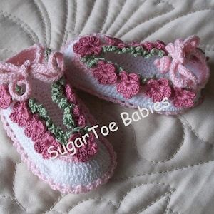 Newborn Baby Booties PDF Pattern- Thread Crochet Posies worked in ONE row!