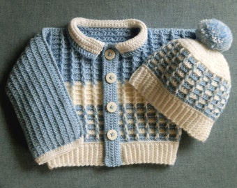Crocheted Boy or Girl Sweater Set with Matching Hat PDF Pattern