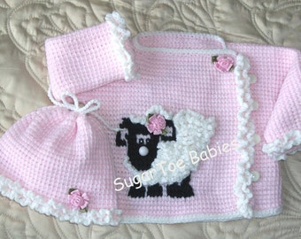 Baby Girl Sweater Set  Tunisian Afghan Stitch  6-9mo  PDF Pattern