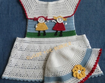 Baby Girl Dress and Sun Hat Crochet Pattern PDF 18-24 months