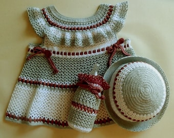 Baby Dress, Hat and Bottle Cover Crochet Pattern PDF 3-6 months