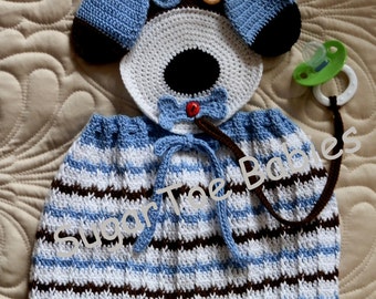 Puppy Overalls Boy/Girl Baby Pattern PDF 12mo Detachable Binky Holder