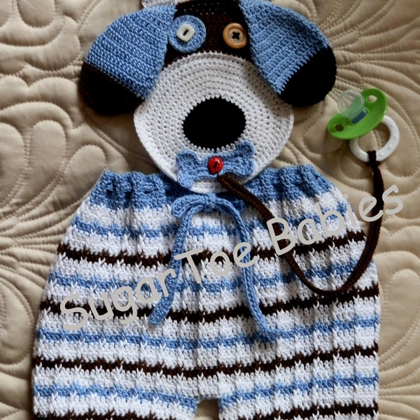 Puppy Overalls Boy/Girl Baby Pattern PDF 12mo Detachable Binky Holder