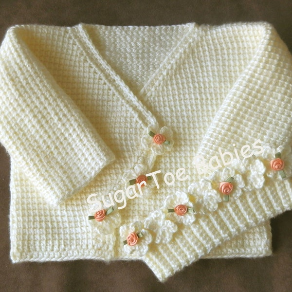 Ensemble pull pour bébé fille 12 mois, modèle PDF tunisien, fleurs sur 1 rangée