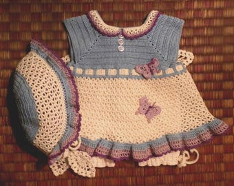 Crochet Baby Dress, Bloomies and Bonnet PDF Pattern 9-12mo