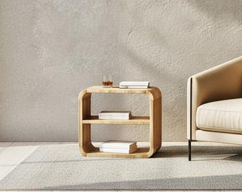 Narrow Solid Oak Side Table with Wheels, Handmade Wood Scandinavian Minimalist Furniture, 21 cm