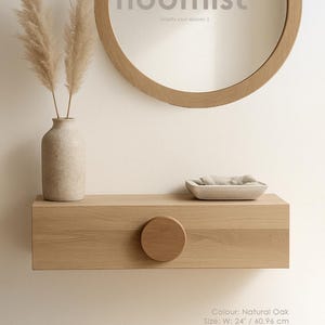 Organizer per ingresso in stile retrò con mensola console galleggiante - Rovere massello, cassetto con portachiavi, mensola da parete retrò Schwebende con mensola