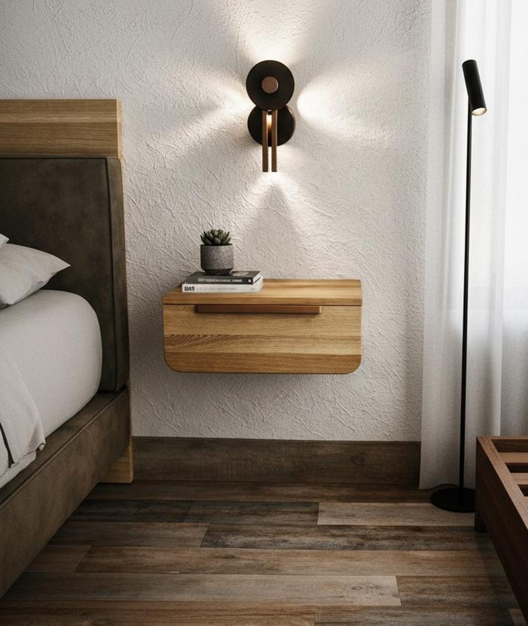 Floating Nightstand: Solid White Oak Wall Mounted Bedside Table With ...