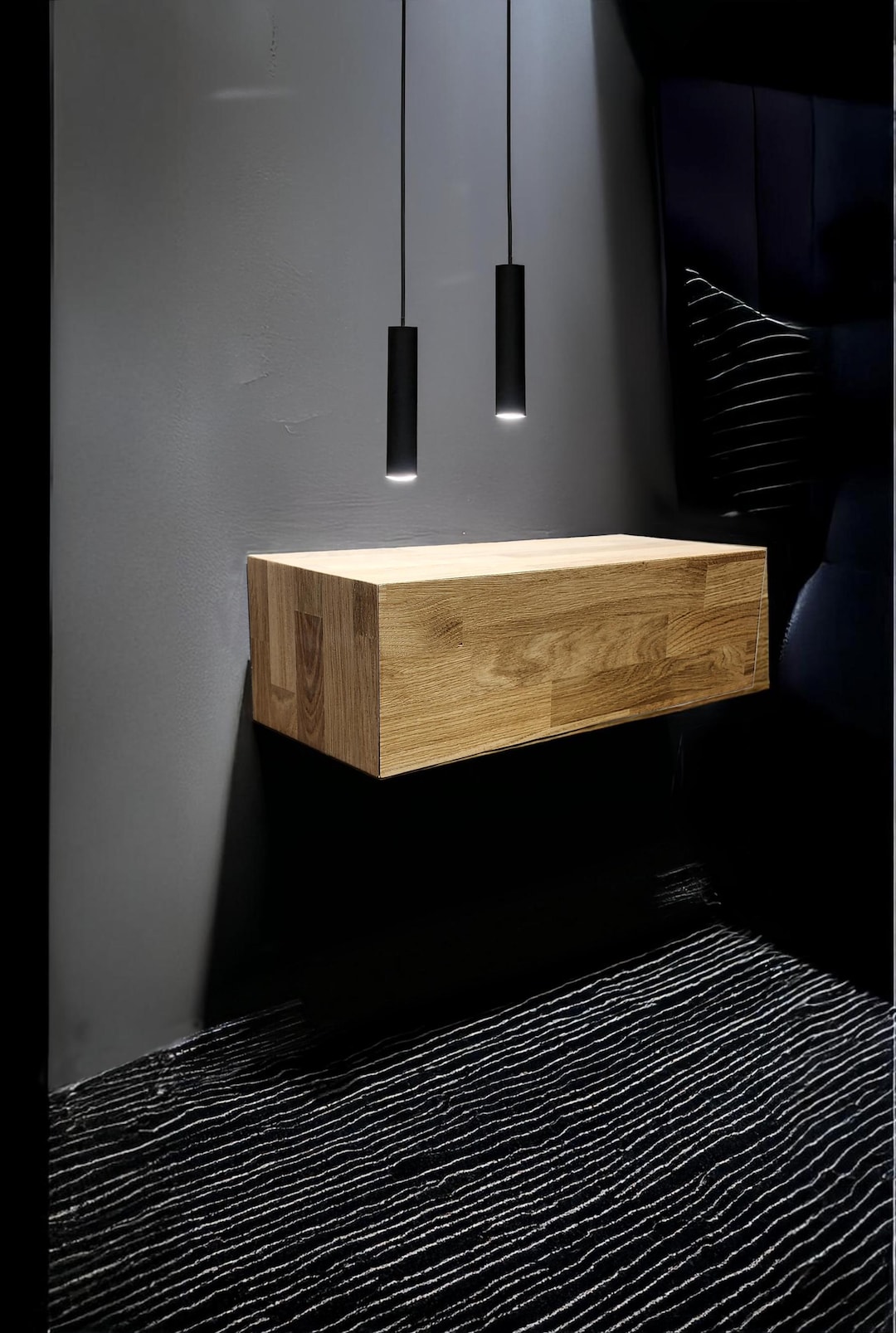 Solid Oak Floating Nightstand With Drawer – Minimalist Wall Mounted ...