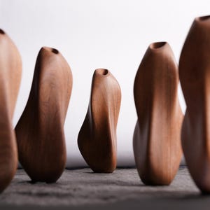 Hand Turned Wood Bud Vase Wavy Sapele or Walnut Minimalist Scandinavian Home Decor Table Centerpiece anniversary gift for her