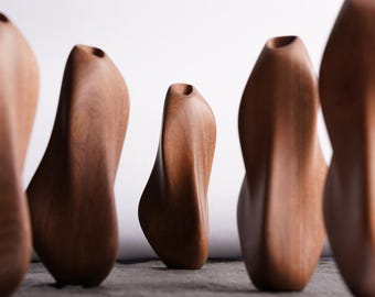 Hand Turned Sapele Wood Bud Vase: Wavy Scandinavian Decor