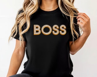Boss Shirt | Luxury Boss Tee | Rhinestone Boss T-Shirt | Boss Energy Shirt | Boss Long Sleeve & Short Sleeve