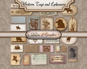 Printable Cowboy Western Horse Pieces for Junk Journals - Planners - Travelers Notebooks - Scrapbooking or Gift Cards - Ephemera, Tags