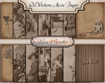 Vintage Cowboy Western Movie 18 Sheets Junk Journal Pages Digital Scrapbooking Kit Vintage printable art instant download digital sheet
