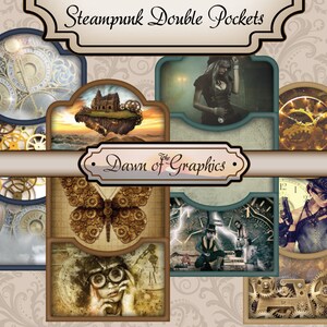 Druckbare Steampunk Doppel Tasche Umschläge für Junk-Zeitschriften - Planer - Reisende Notebooks - Scrapbooking oder Geschenk-Karten - Ephemera, Tags