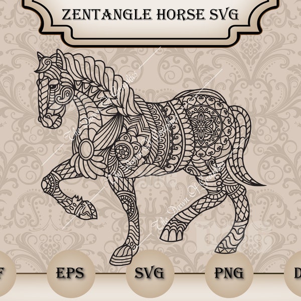 Zentangle Horse SVG, Mandala Horse SVG, Silhouette Horse SVG fichier, Cricut Zentangle Horse Svg, Cut File, svg, png, dfx, pdf, eps