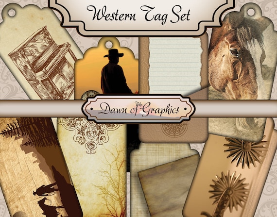 Cowboy Western Journal Tags- Printable Tags-Scrapbooking Tags- Junk Journal Tags - Travelers Notebook - Journaling Tag