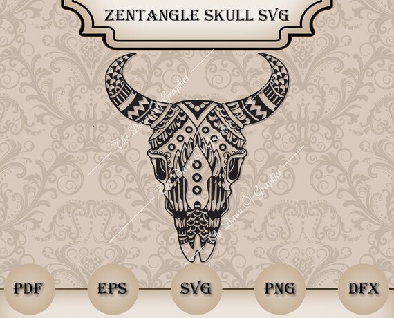Download Zentangle Cow Skull Svg Mandala Cow Skull Svg Silhouette Cow Etsy