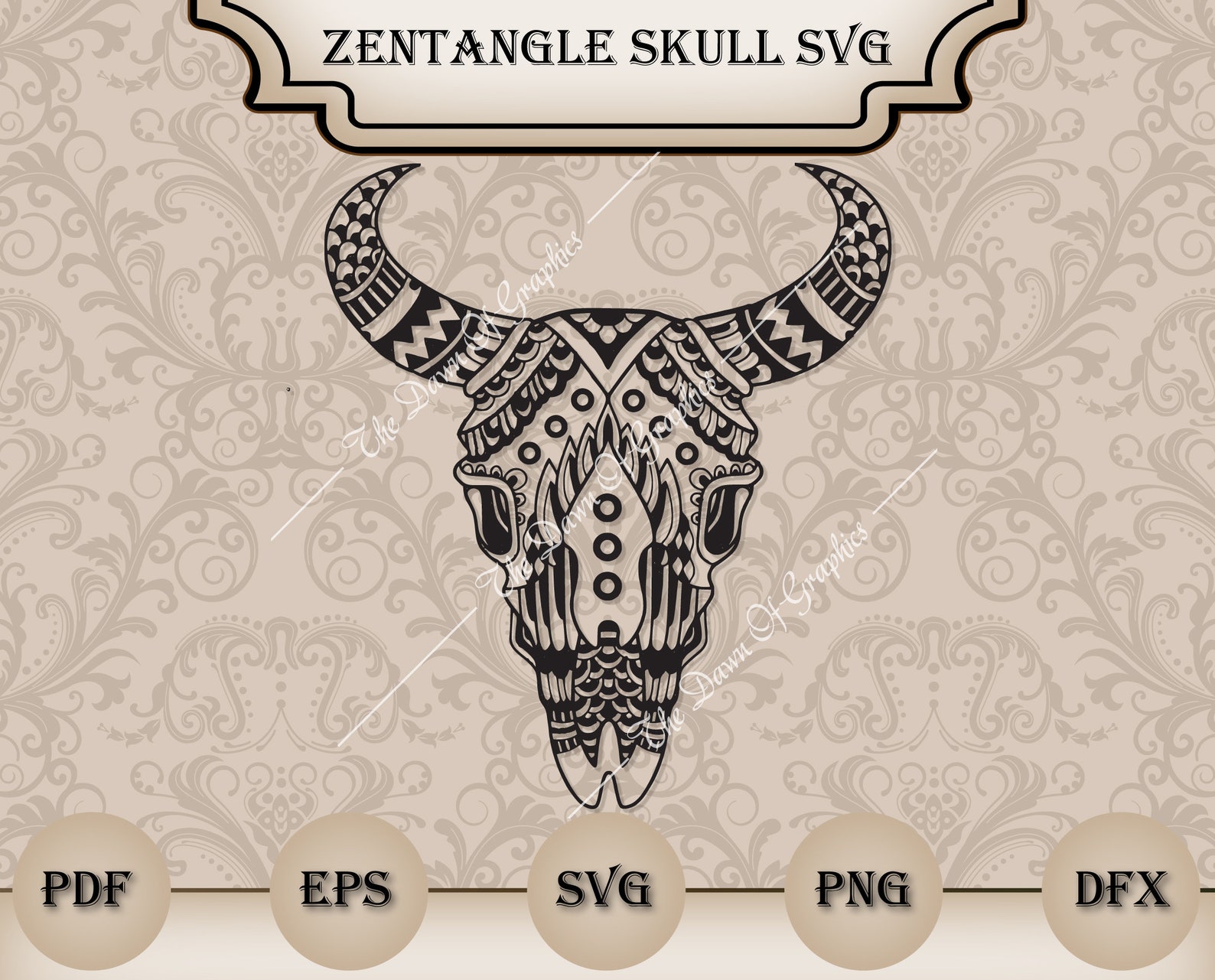 Zentangle Cow Skull SVG, Mandala Cow Skull SVG, Silhouette Cow Skull