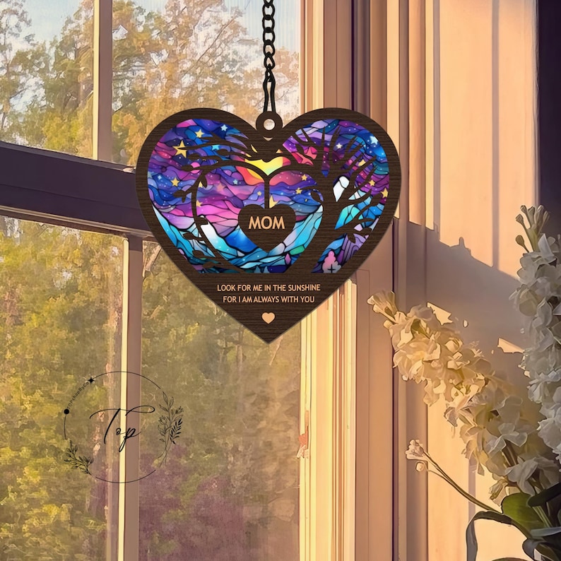 Personalized Memorial Suncatcher,Custom Suncatcher,Loss of Mom,Mother in Heaven,Memorial Gift,Sympathy Gift,Remembrance Gifts,Bereavement image 1
