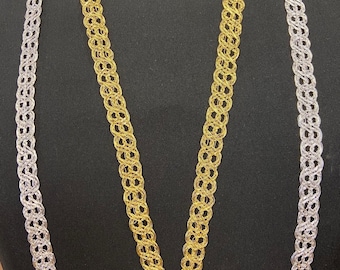 Vintage 60&#39;s Gold or Silver Metallic braid lace trim braid lace decorative braid crafts sewing wedding grad 1/2&quot; W