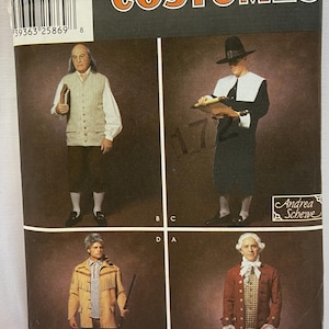 Simplicity 5958 Out of Print Colonial costume Pilgrim Frontier Benjamin Franklin Coat Pants Vest Theatre costume  Size XS - XL Uncut FF