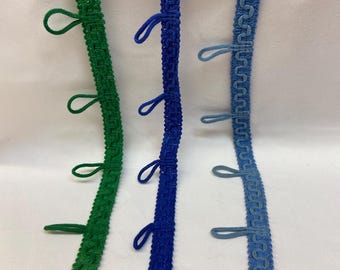 Vintage 1970 cotton trim braid edge loop 3 colors to choose 2&quot; wide with loop