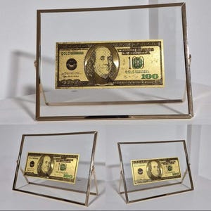 Luxurious Gold-Framed 100USD Note: A Striking Symbol of Wealth and Elegance