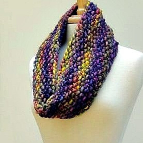 Malabrigo Chunky Cowl, Knitted Infinity Scarf, Multicolor Wool Knit Scarf