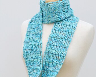 Aqua Infinity Scarf, Summer Cotton Crochet Eternity Scarf
