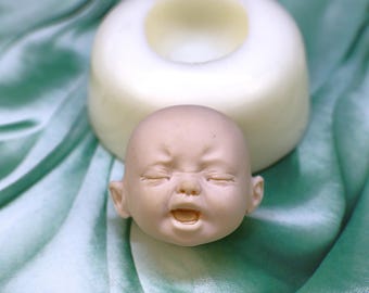 Crying Baby Face Mold, Handmade Baby Face Molds, 3D Doll Making & Artistic Silicone Resin Molds for Crafting No.307