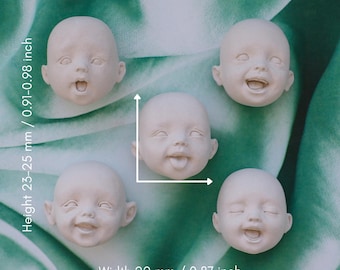 Juego de caras de muñeca listas para usar: cabeza de muñeca bebé diminuta, piezas pequeñas para hacer muñecas, suministros para mini muñecas hechas a mano, juego de caras con expresiones faciales n.° 3