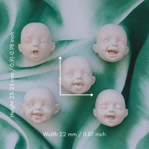 Ready Made Set of Doll Faces – Tiny Baby Doll Head, Small Doll Parts for Doll Making, Handmade Mini Doll Supplies, Emotional Faces Set No. 3