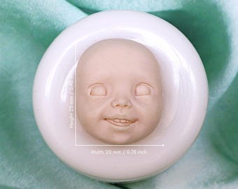 Molde de cara de bebé sonriente, moldes de silicona para caras, molde de silicona personalizado, molde de muñeca de silicona, molde de cara de hada, hecho de silicona de alta calidad n.° 221