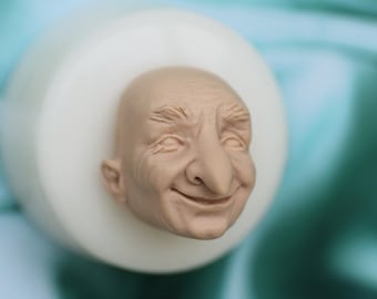 Molde de silicona para arcilla con cara de anciana, molde 3D para arte emocional de hadas, molde hecho a mano para miniaturas o proyectos de bricolaje n.° 22