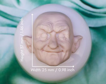 Molde de silicona para cara de gnomo, ideal para arcilla, resina y cera. Molde para esculpir personajes de fantasía para muñecas y figuras. Molde de cara de enano n.° 219.
