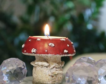 Mushroom Candle Holder, Red Toadstool Tealight Decor, Cottagecore Forest Home Decor, Whimsical Gift