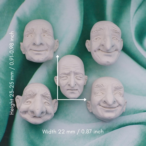 Ready Made Set of Old Face Doll Head – Miniature Tiny Doll Face for Handmade Doll Parts, Crafting Supplies & Doll Making Kit Set No. 5