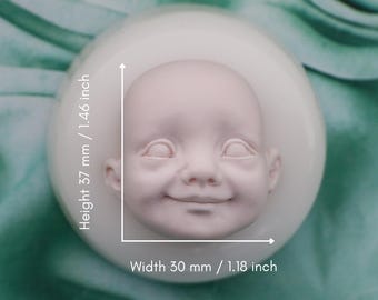 Baby Face Silicone Mold – Baby Head Mold, Silicone Mold for Doll Parts, Miniature Making, Smiley Face Mold No.170