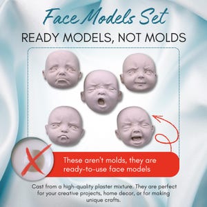 Lot de 5 visages de poupée pour la fabrication de poupées miniatures, pièces de poupée en plâtre, visage de bébé, fourniture de poupées d'art pour l'artisanat et poupées personnalisées n° 1 image 3