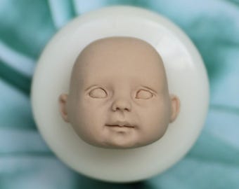 Silicone Face Mold for Handmade Dolls, 3D Miniature Head Mold, Polymer Clay and Resin Casting Tool for Doll Sculpting No.042