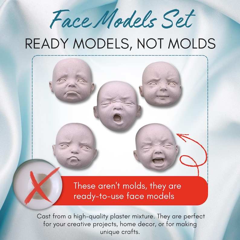 Ready Made Set of Old Face Doll Head – Miniature Tiny Doll Face for Handmade Doll Parts, Crafting Supplies & Doll Making Kit Set No. 5 image 2