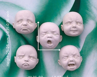Set di 5 volti per bambole in miniatura, parti per bambole in gesso, volti di bambini, forniture artistiche per bambole per artigianato e bambole personalizzate n. 1