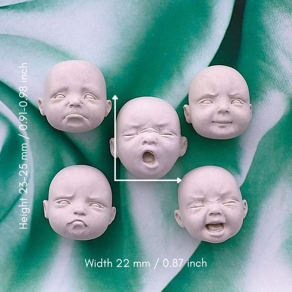 Doll Faces Set Of 5 for Miniature Doll Making, Plaster Doll Parts, Baby Face, Art Doll Supply for Crafting & Custom Dolls No. 1