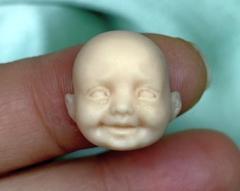 Smiling Baby Face Silicone Mold for Doll Making, Sculpted Happy Child Head Mould for Clay, Resin, or Plaster, Handmade Crafting Tool  No.131