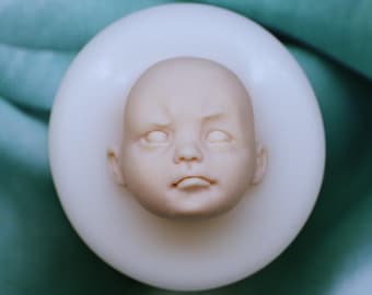 Frowning Face Silicone Mold for Clay, Expressive Artistic Face Mould, 3D Human Head Mold, Character Mould for Clay, Crafting Tool  No.136
