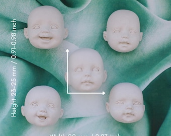 Set of 5 High-Quality Miniature Doll Head – Tiny Baby Doll Face, Handmade Detailed Small Doll Parts for Doll Making, Emotional Set No. 2
