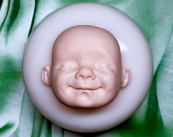 Molde de silicona con forma de cara de bebé, molde de arcilla polimérica, molde de cabeza de bebé (3,5 x 3 cm) n.° 186